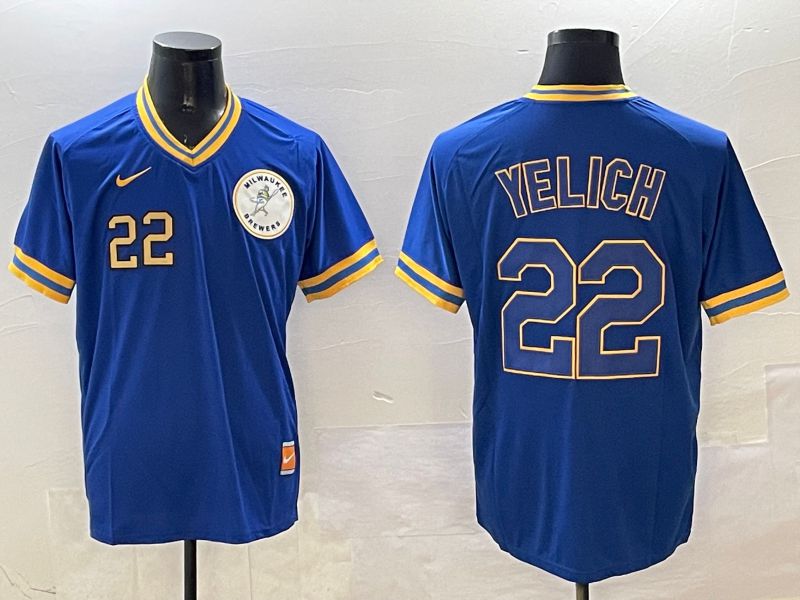 Men Milwaukee Brewers #22 Yelich Blue Throwback Game 2025 Nike MLB Jersey style 4